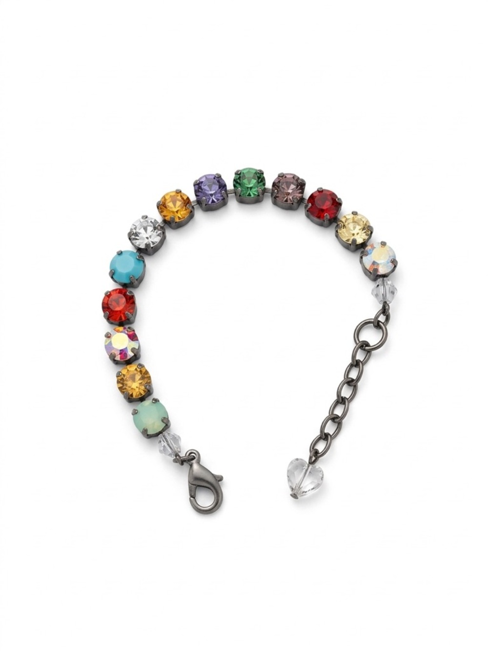 Sabika Multi-Color Austrian Crystal Bracelet | Antiqued Silver Tone Heart Charm